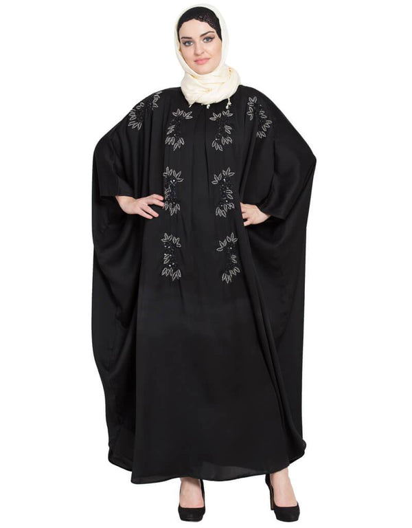 Islamic Thread Embroidered Nida Kaftan Black